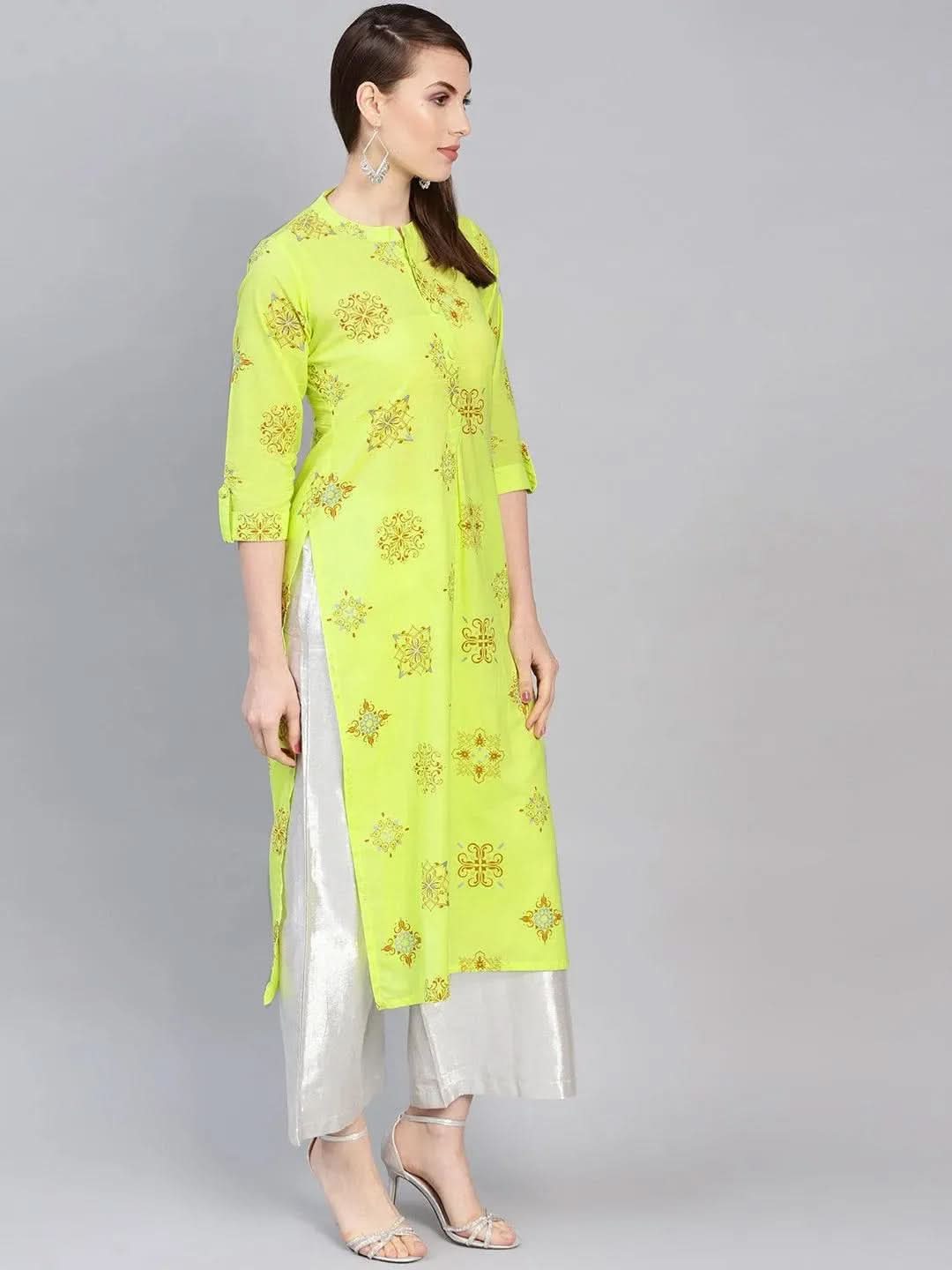 Libas Green Printed Cotton Kurta