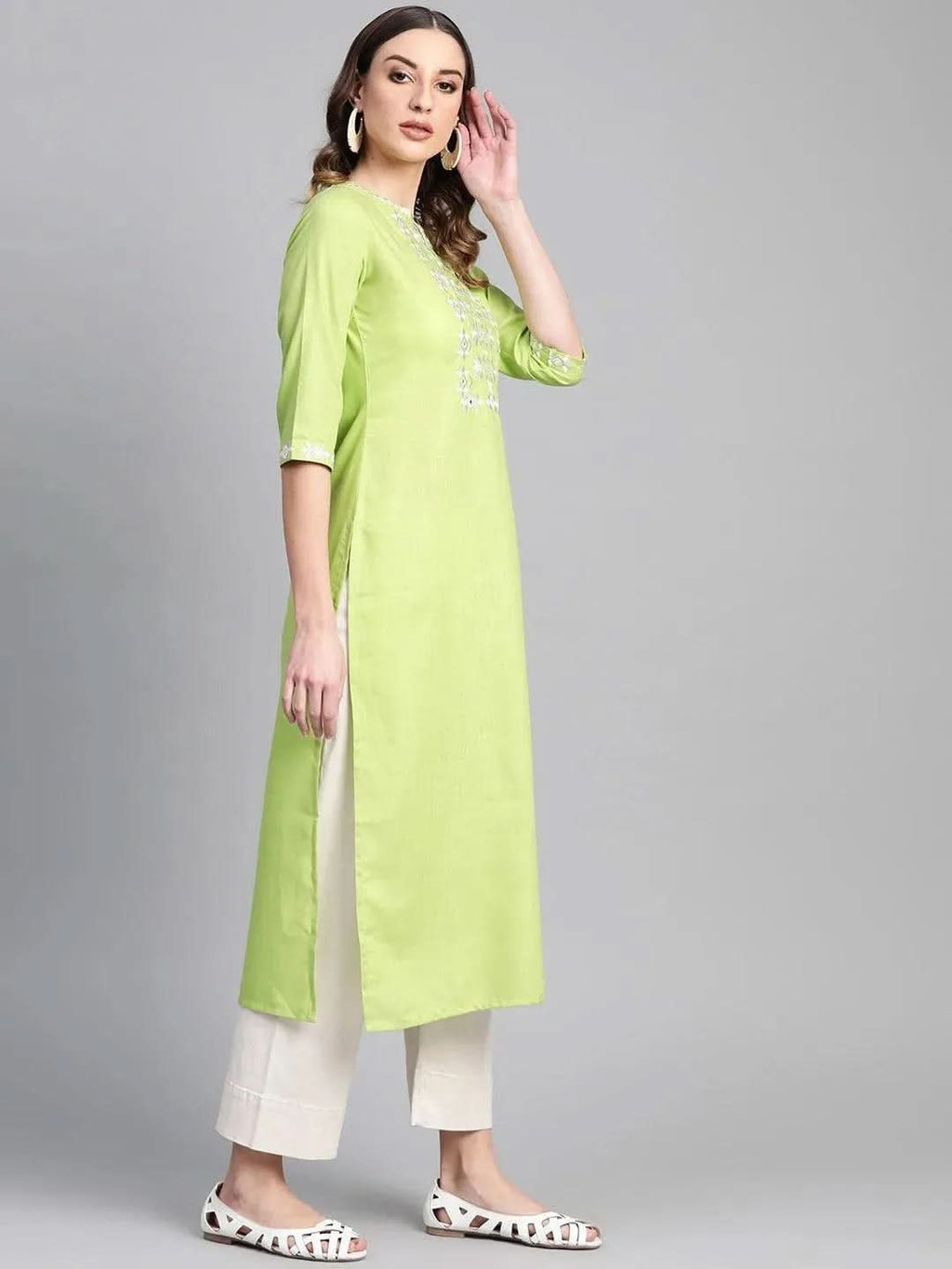 Libas Green Printed Cotton Kurta