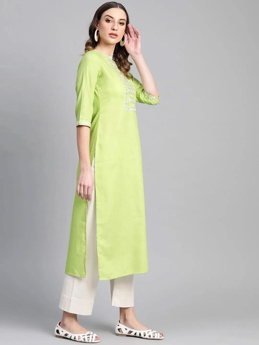 Libas Green Printed Cotton Kurta