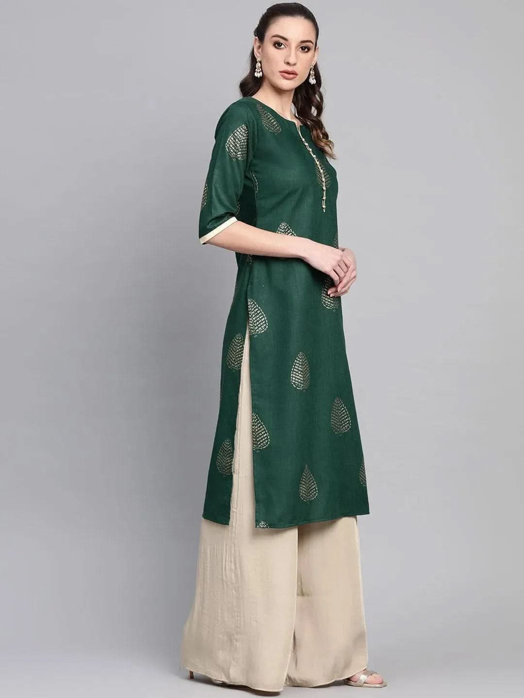 Libas Green Printed Cotton Kurta