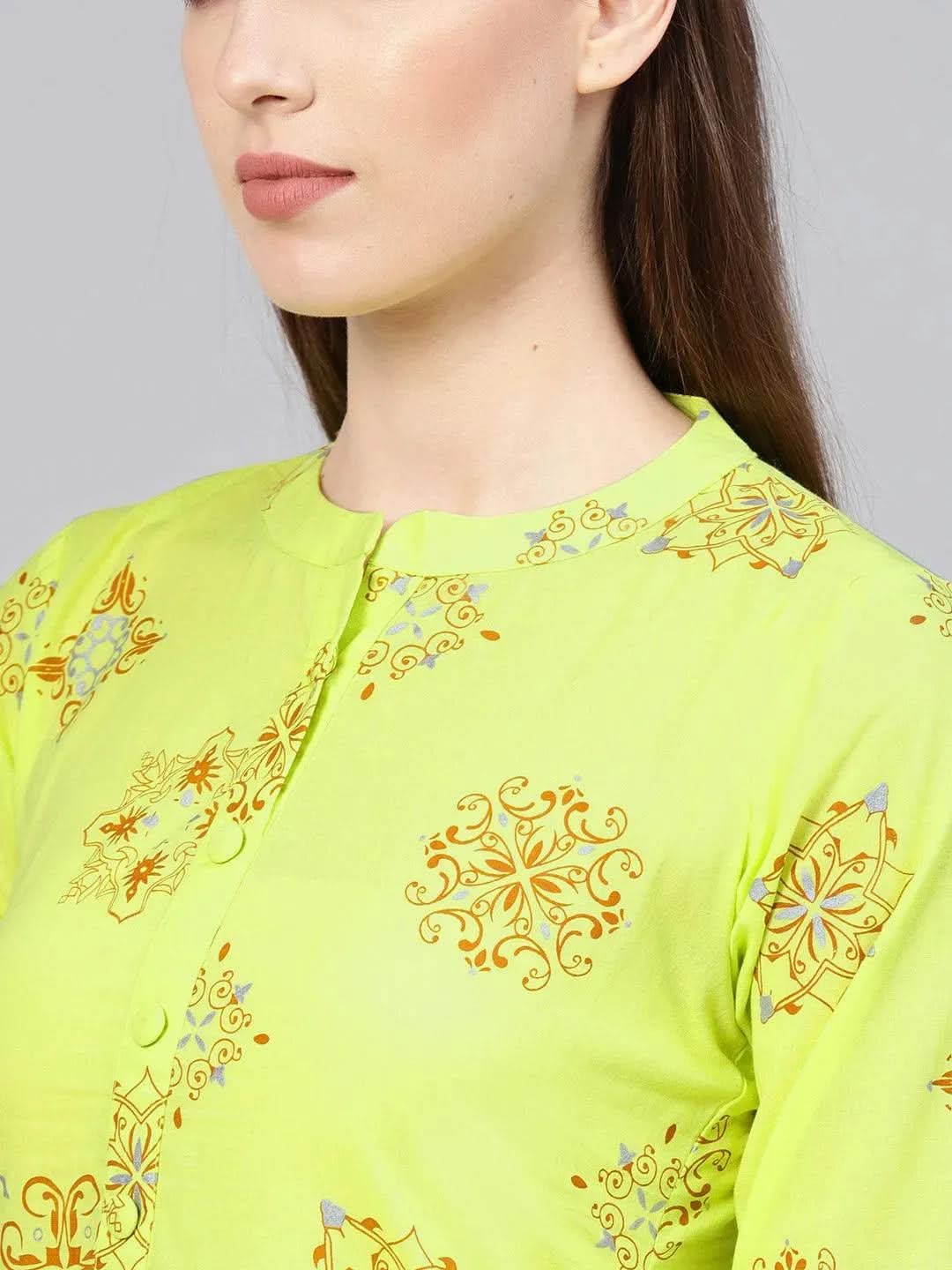 Libas Green Printed Cotton Kurta