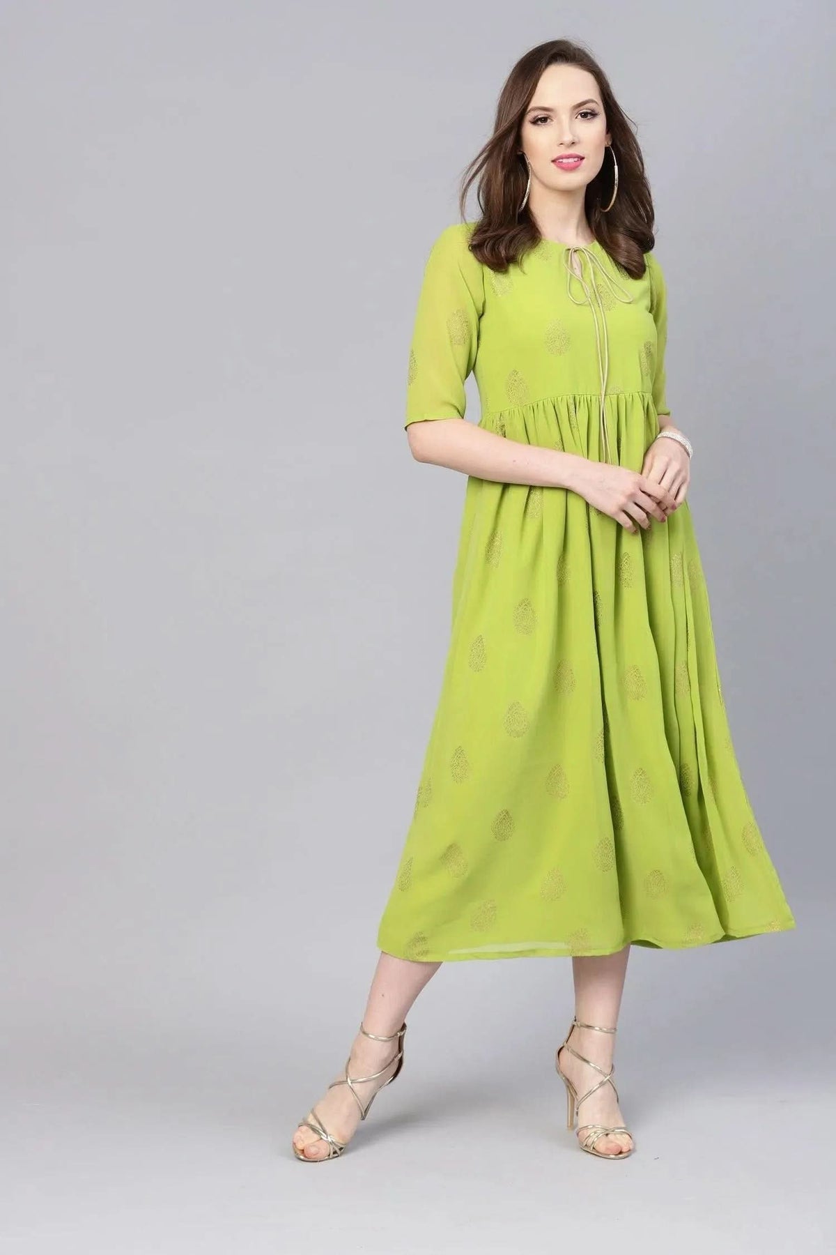 Libas Green Printed Polyester Dress