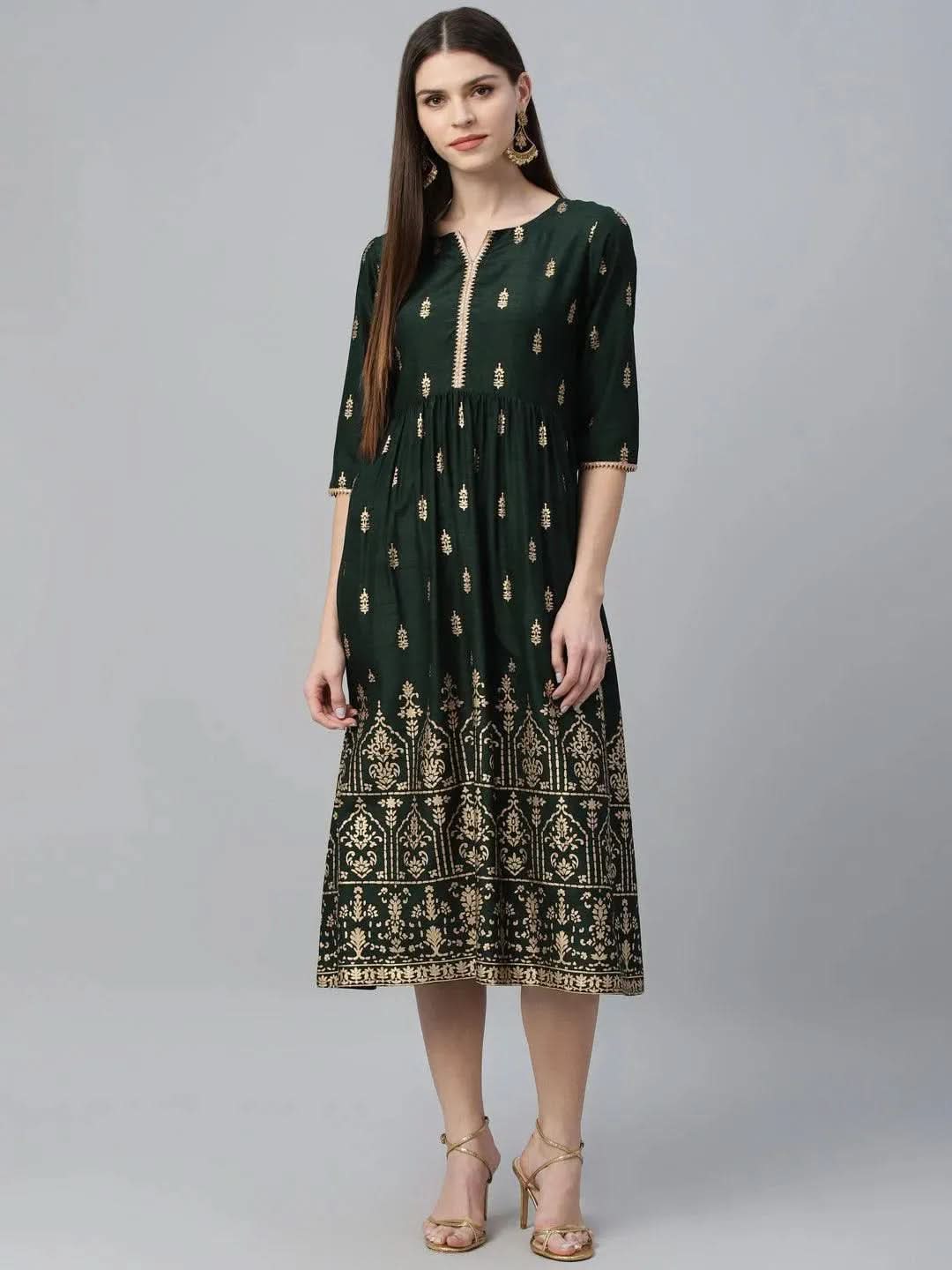 Libas Green Printed Polyester Dress