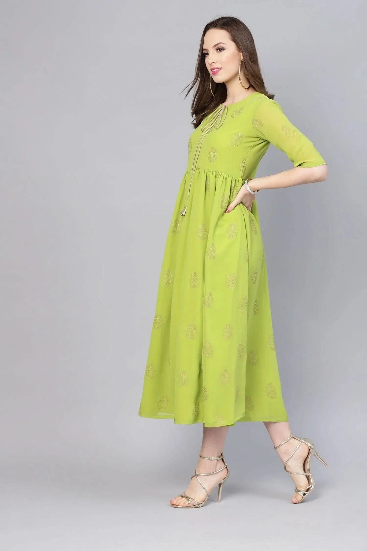 Libas Green Printed Polyester Dress