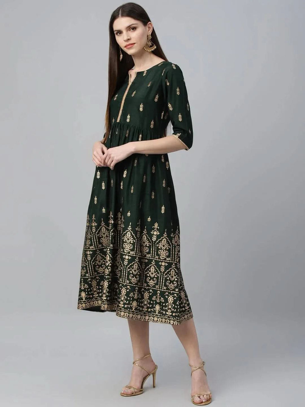 Libas Green Printed Polyester Dress