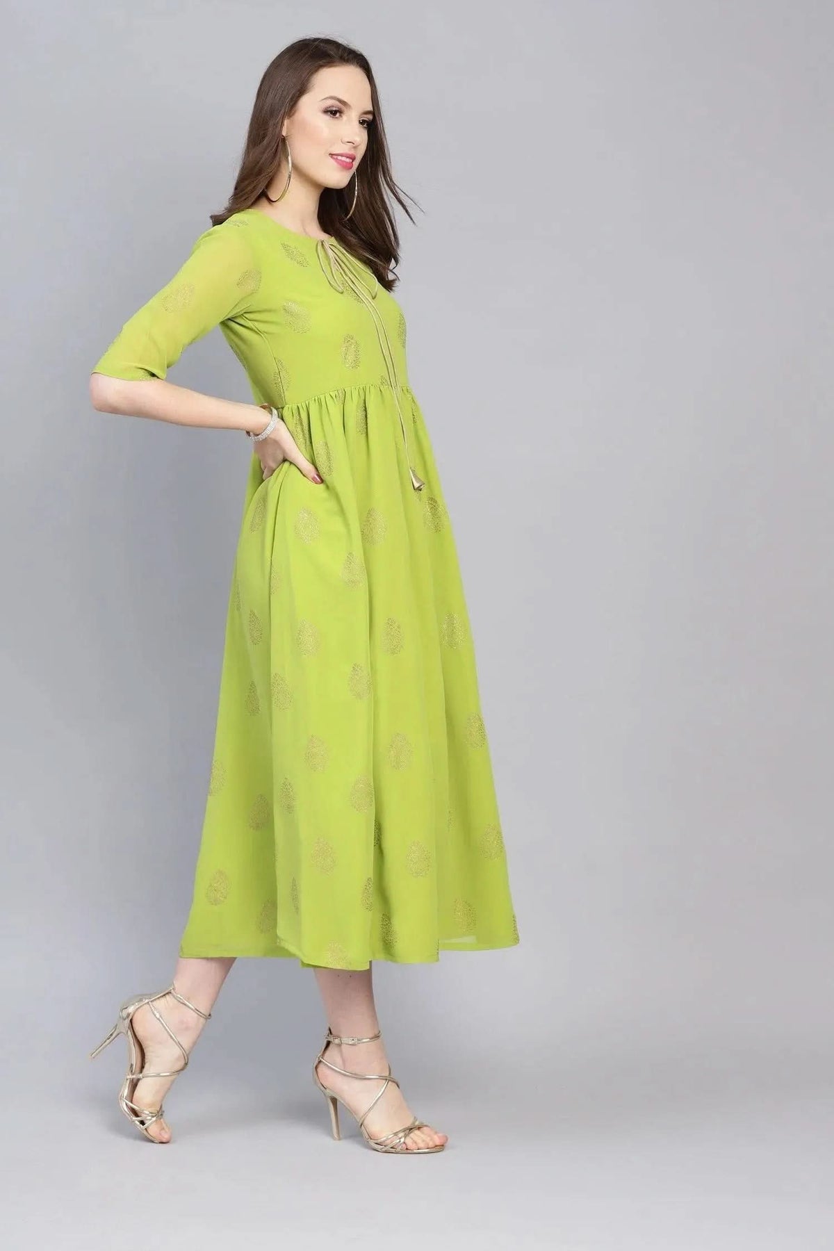 Libas Green Printed Polyester Dress