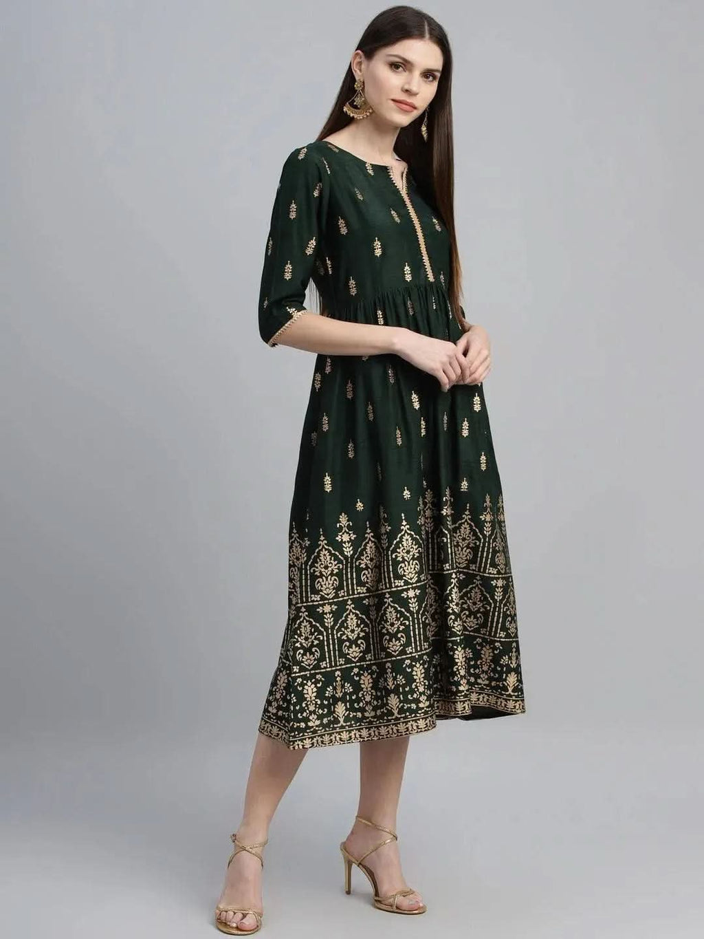 Libas Green Printed Polyester Dress
