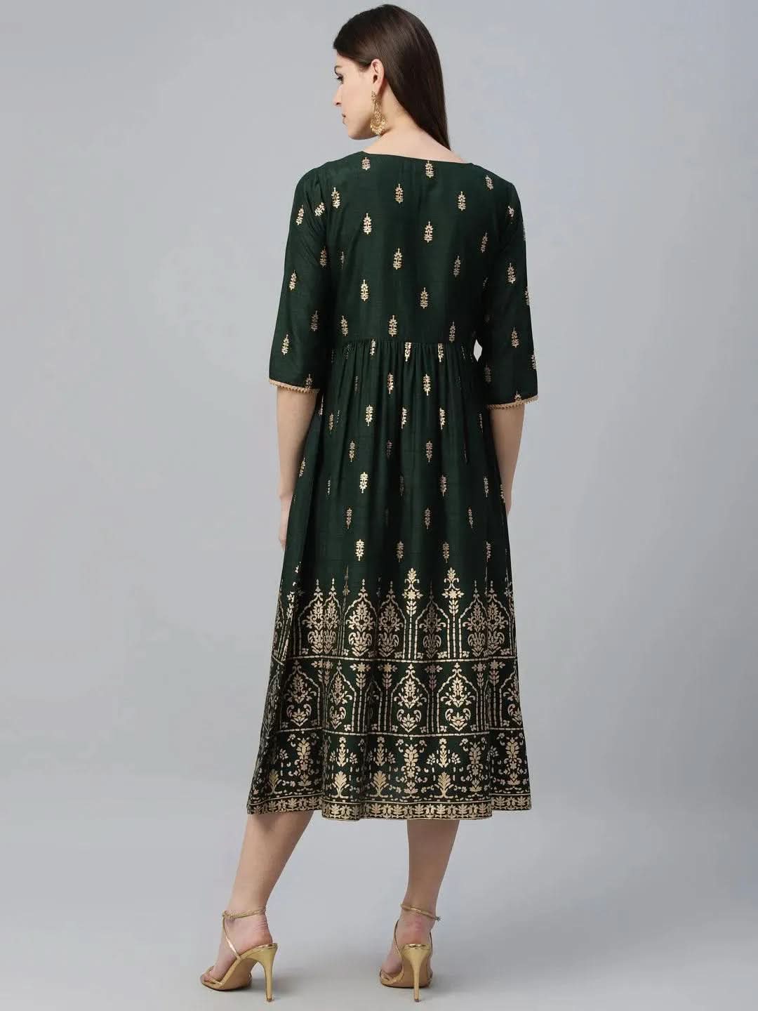 Libas Green Printed Polyester Dress