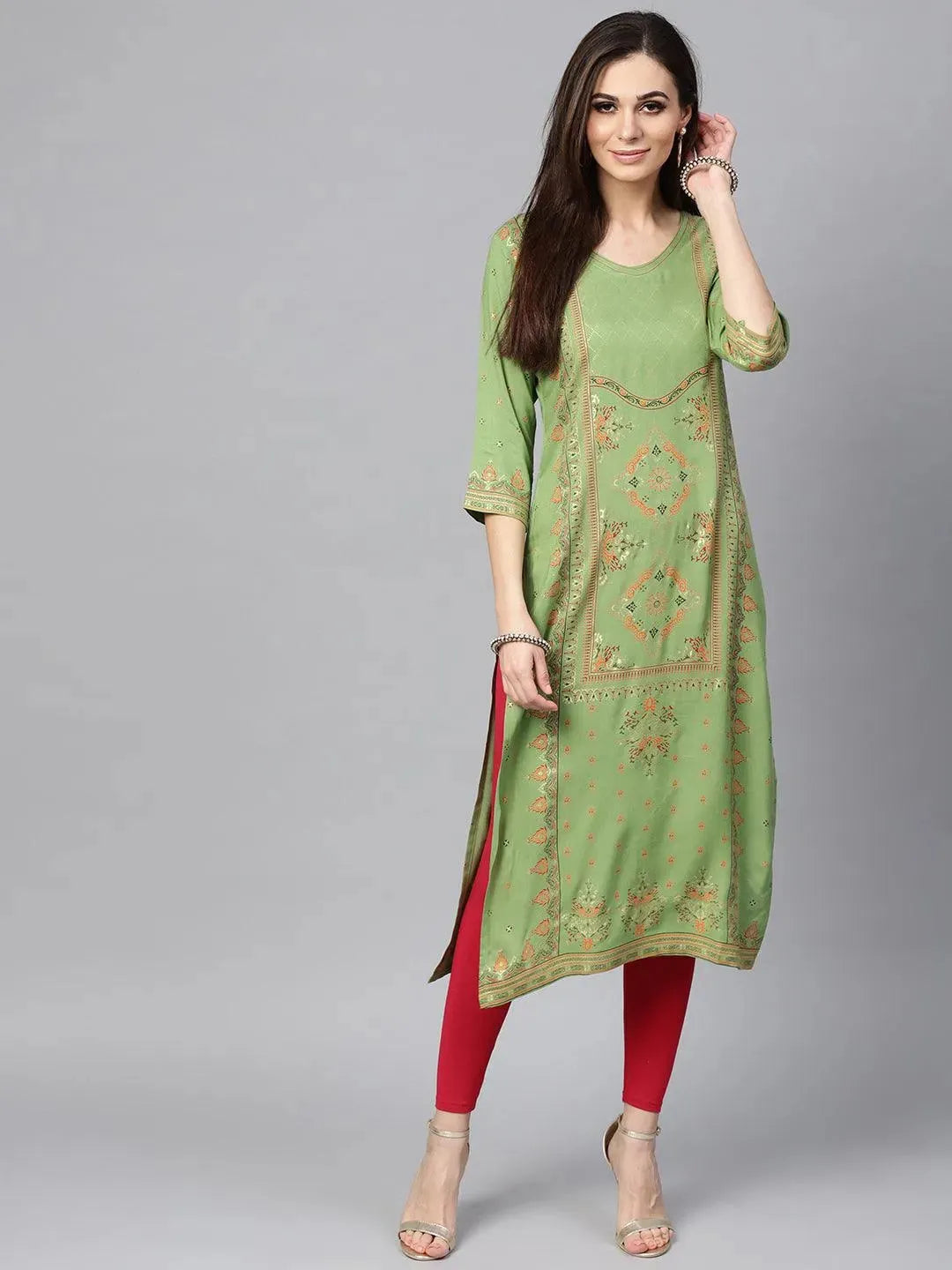 Libas Green Printed Rayon Kurta