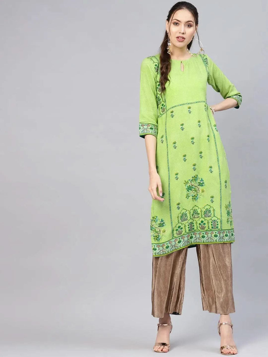 Libas Green Printed Rayon Kurta