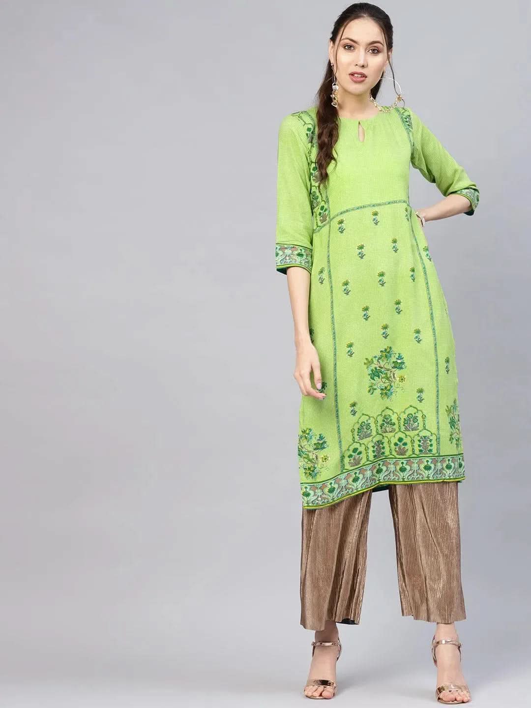 Libas Green Printed Rayon Kurta