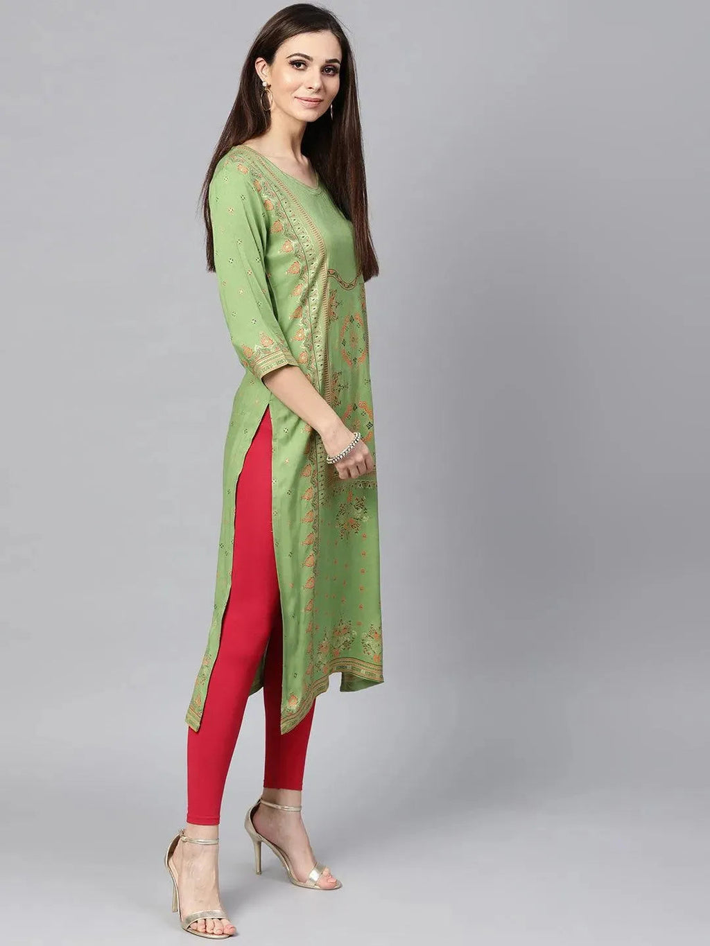 Libas Green Printed Rayon Kurta