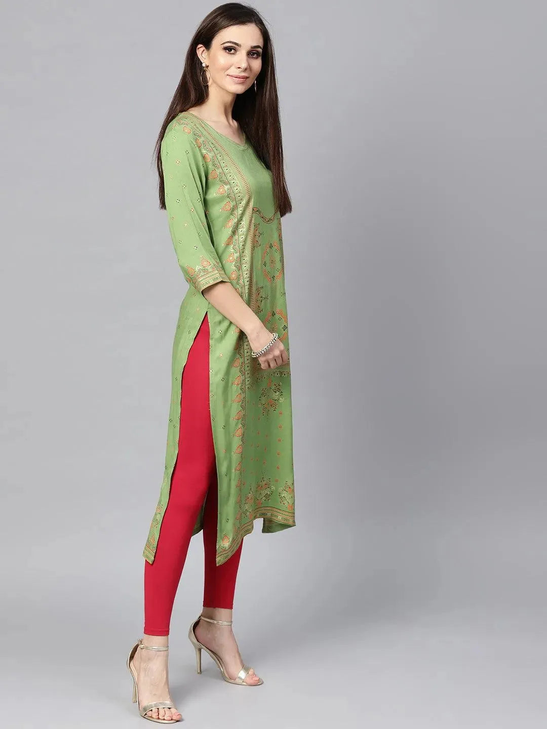 Libas Green Printed Rayon Kurta