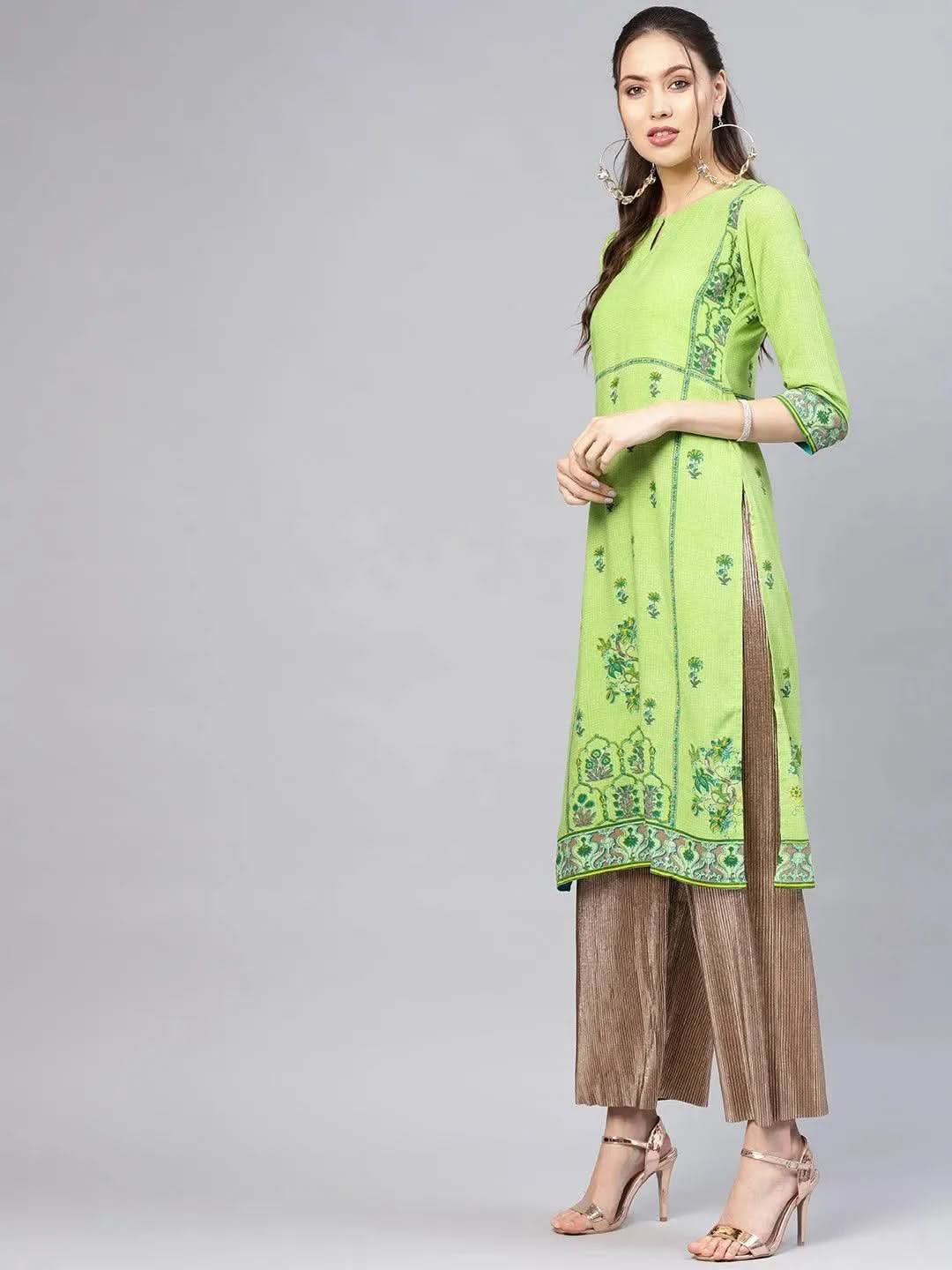 Libas Green Printed Rayon Kurta