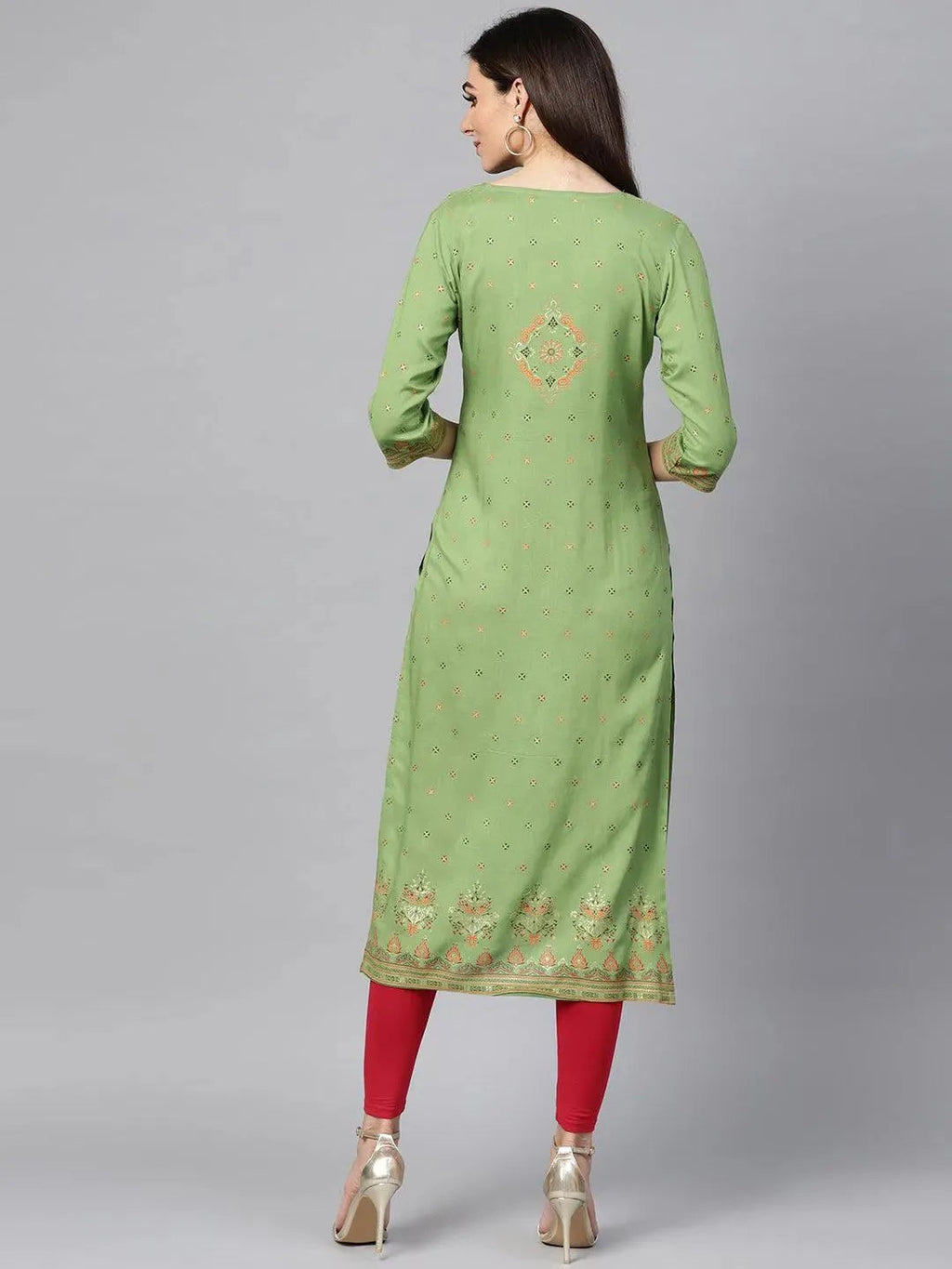 Libas Green Printed Rayon Kurta