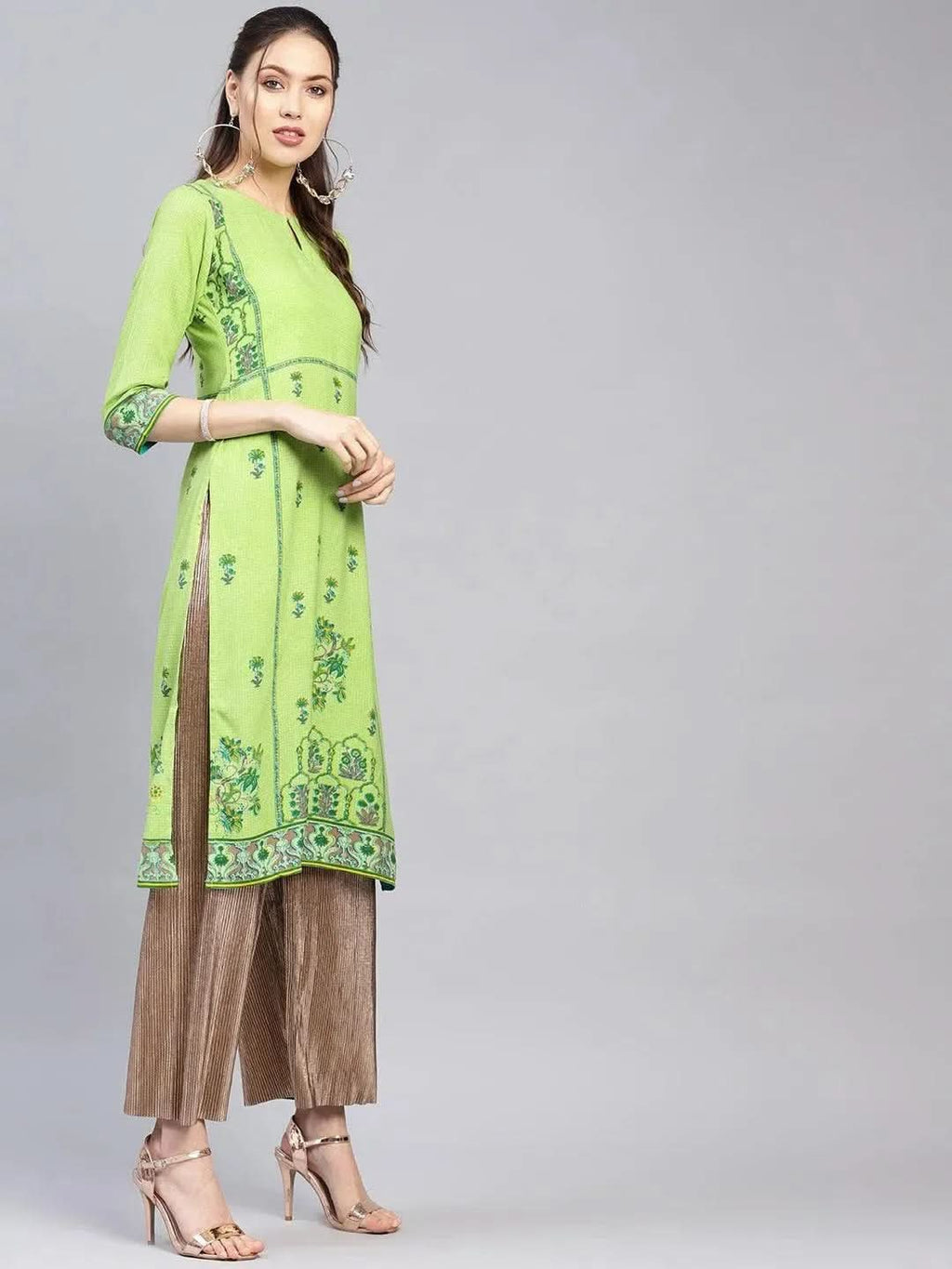 Libas Green Printed Rayon Kurta