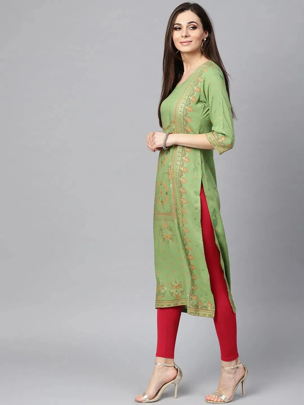Libas Green Printed Rayon Kurta