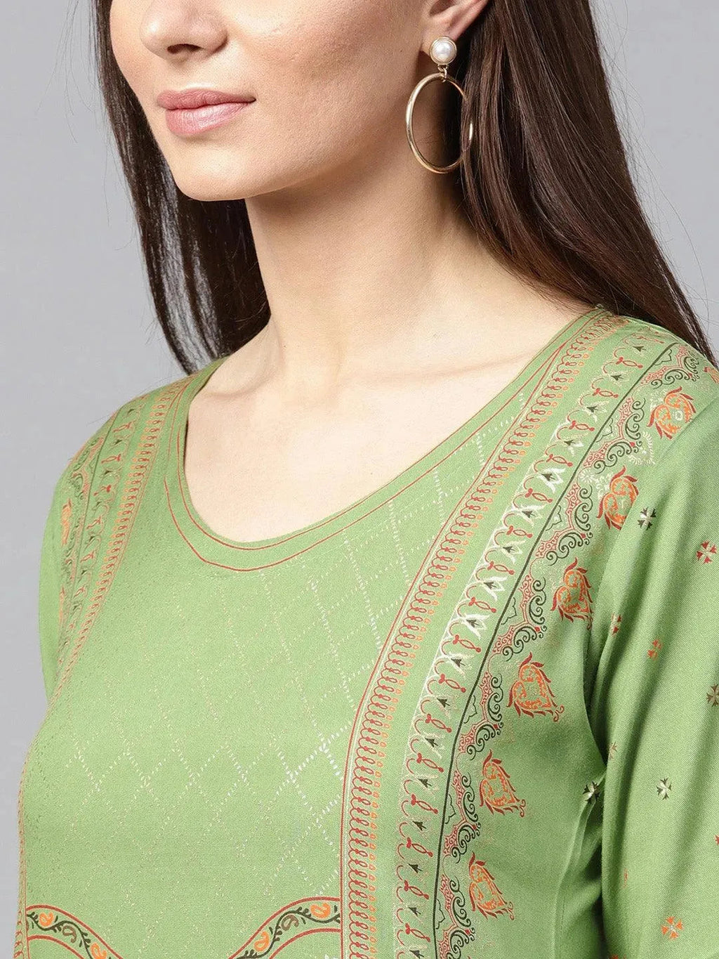 Libas Green Printed Rayon Kurta
