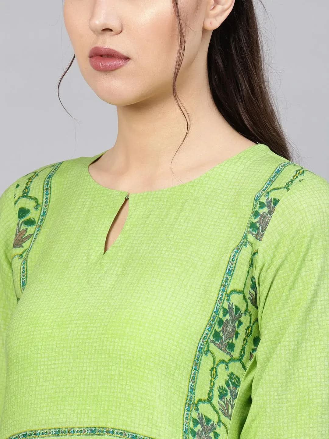 Libas Green Printed Rayon Kurta
