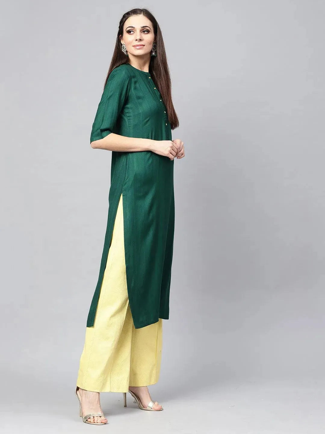 Libas Green Solid Rayon Kurta