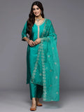 Gerua Green Solid Silk Blend Straight Suit With Dupatta