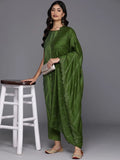 Gerua Green Solid Silk Blend Straight Suit With Dupatta