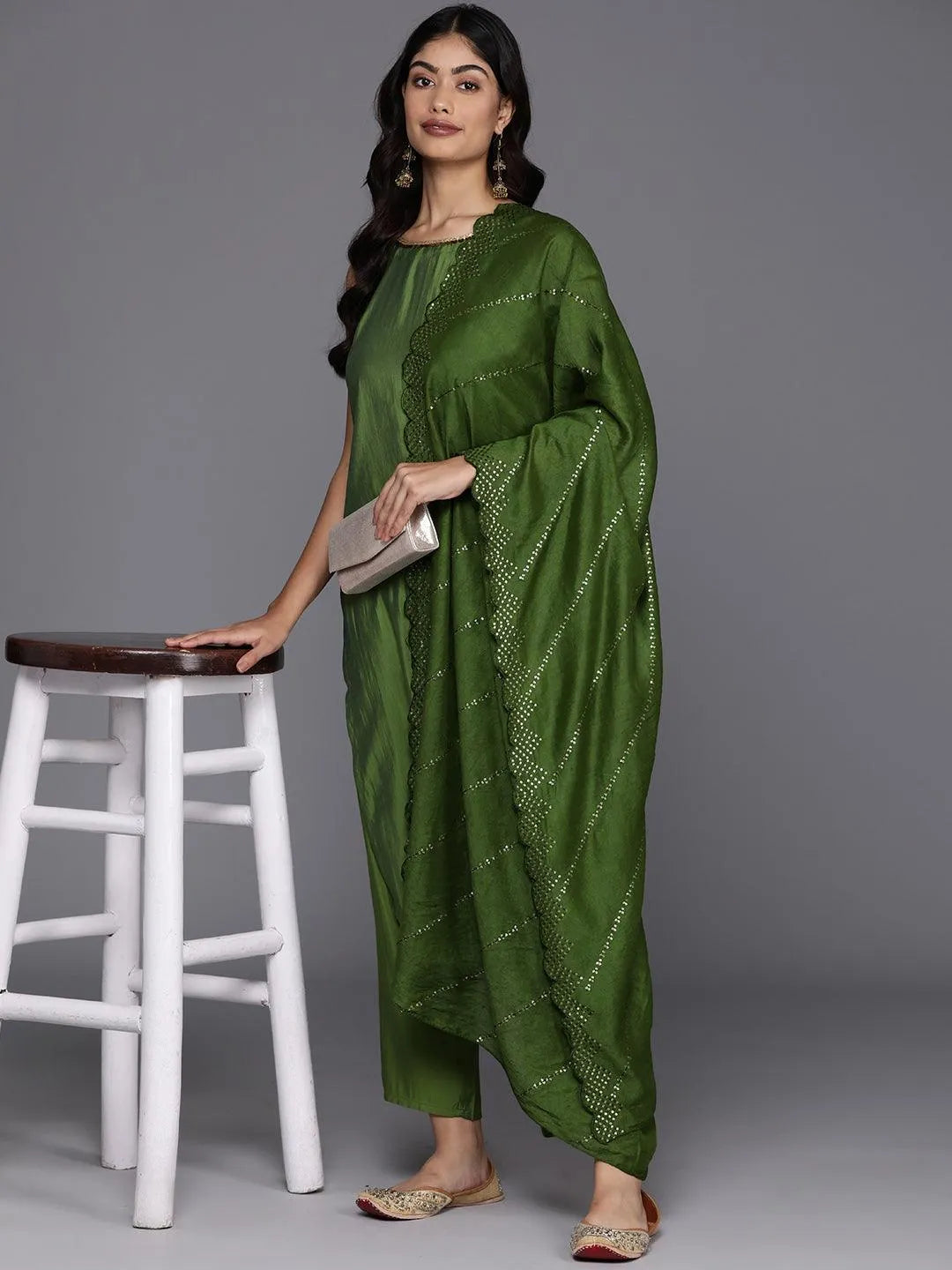 Gerua Green Solid Silk Blend Straight Suit With Dupatta