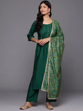 Gerua Green Solid Silk Blend Straight Suit With Dupatta