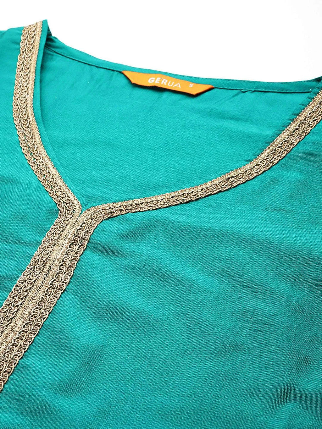 Gerua Green Solid Silk Blend Straight Suit With Dupatta