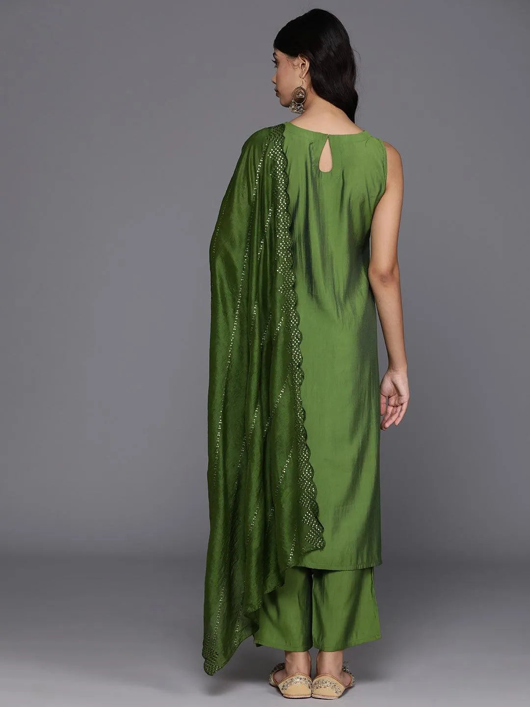 Gerua Green Solid Silk Blend Straight Suit With Dupatta
