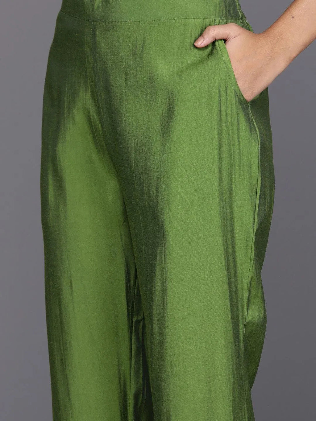 Gerua Green Solid Silk Blend Straight Suit With Dupatta