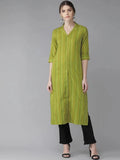 Libas Green Striped Cotton Kurta
