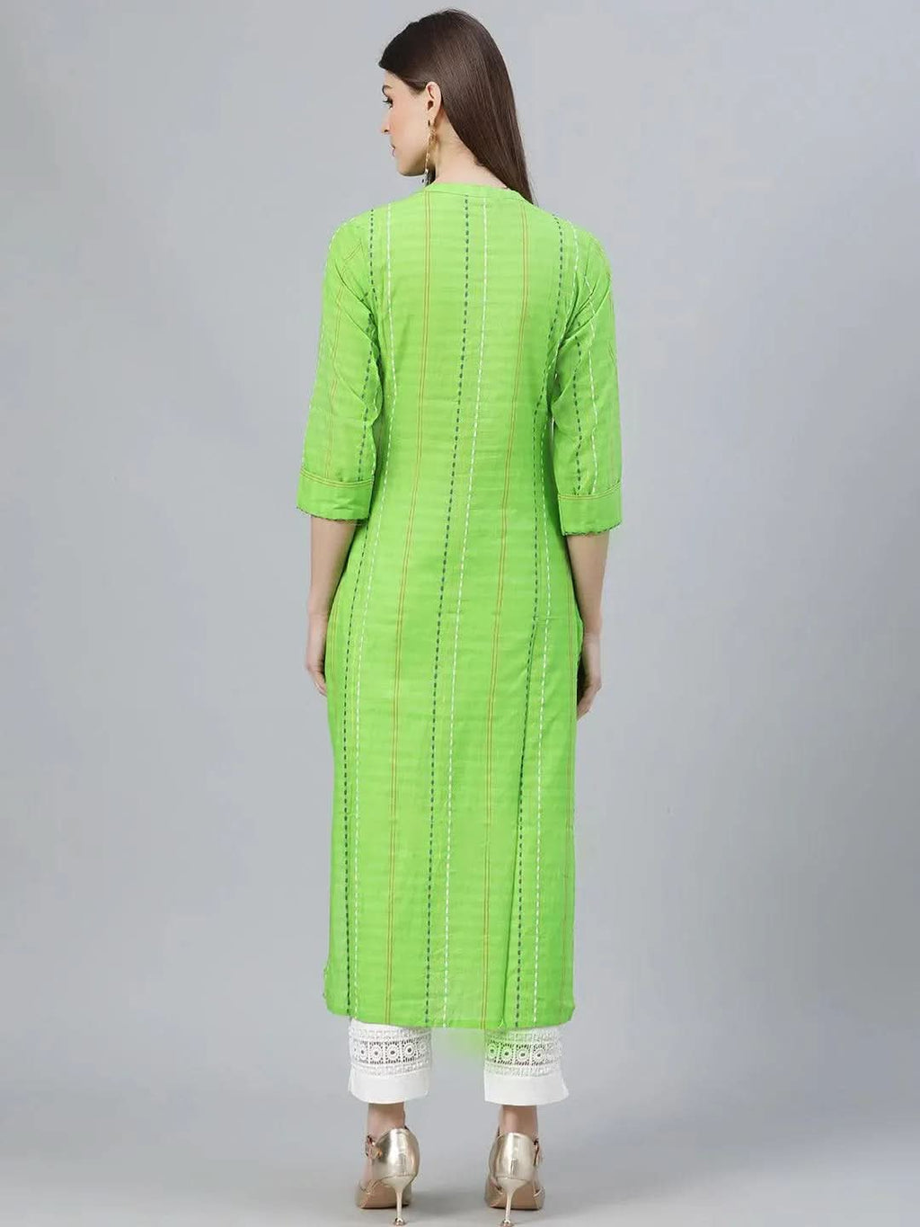 Libas Green Striped Cotton Kurta