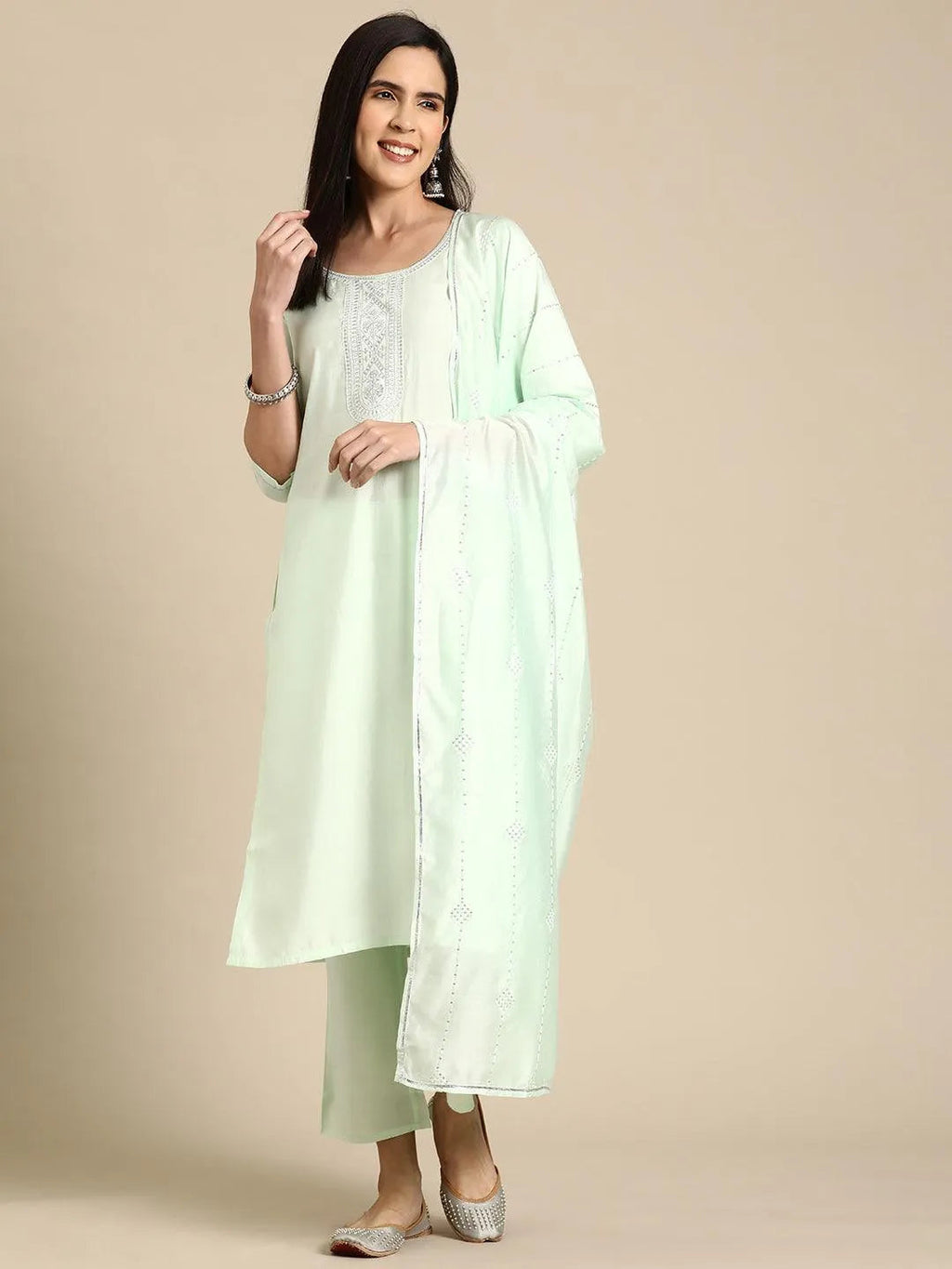 Gerua Green Yoke Design Silk Blend Straight Suit With Dupatta