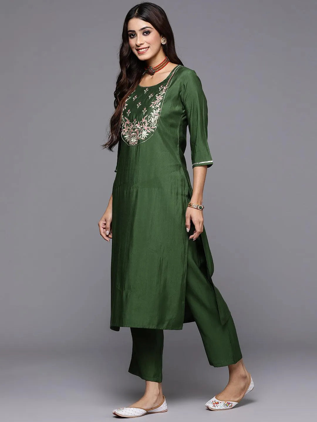 Gerua Green Yoke Design Silk Blend Straight Suit With Dupatta