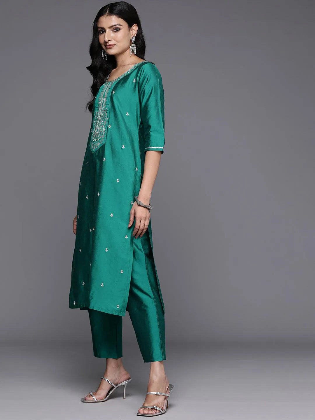 Gerua Green Yoke Design Silk Blend Straight Suit With Dupatta