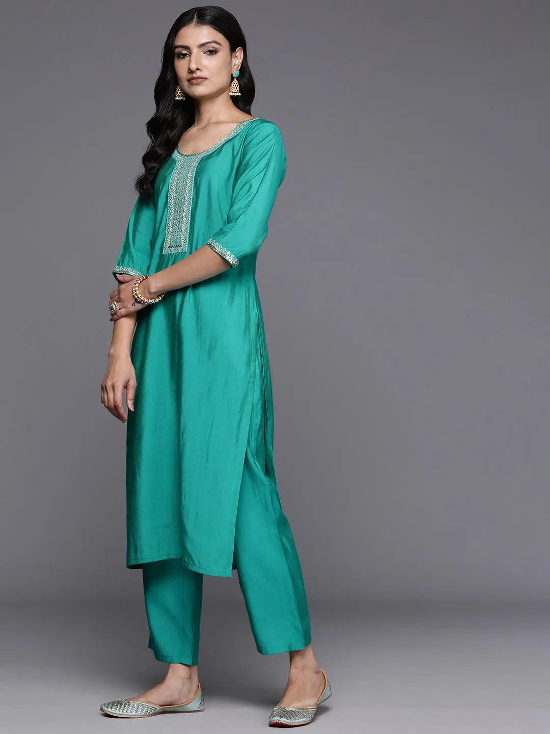 Gerua Green Yoke Design Silk Blend Straight Suit With Dupatta