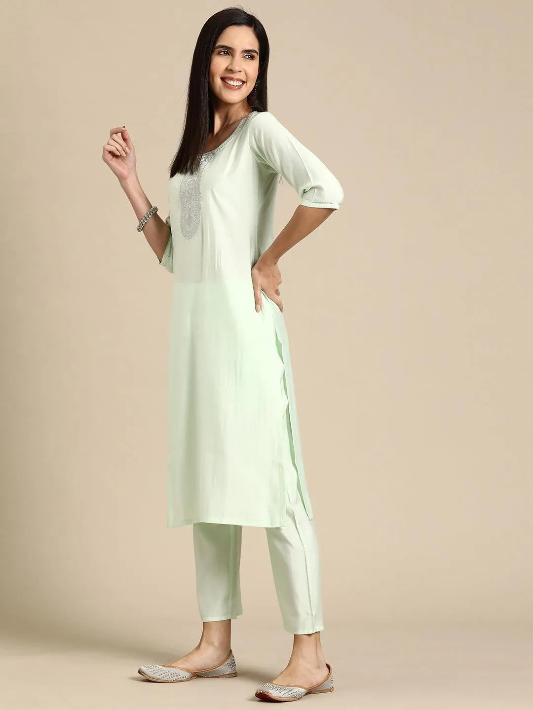 Gerua Green Yoke Design Silk Blend Straight Suit With Dupatta