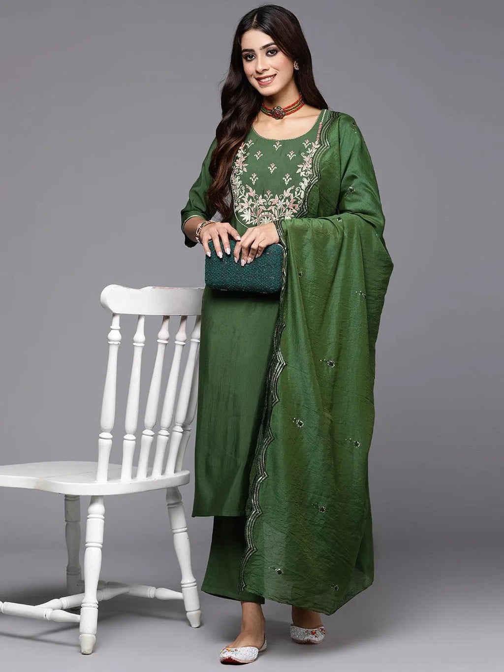 Gerua Green Yoke Design Silk Blend Straight Suit With Dupatta