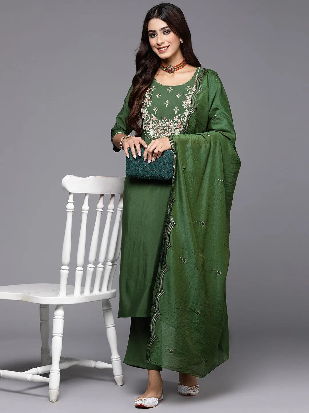 Gerua Green Yoke Design Silk Blend Straight Suit With Dupatta