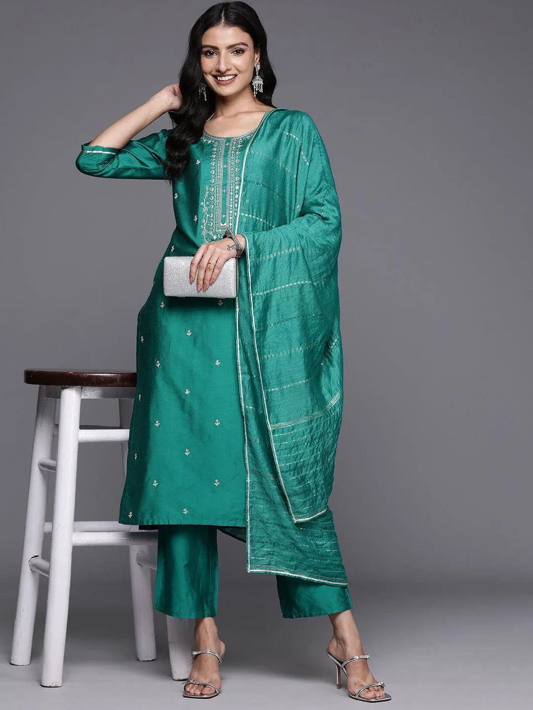 Gerua Green Yoke Design Silk Blend Straight Suit With Dupatta