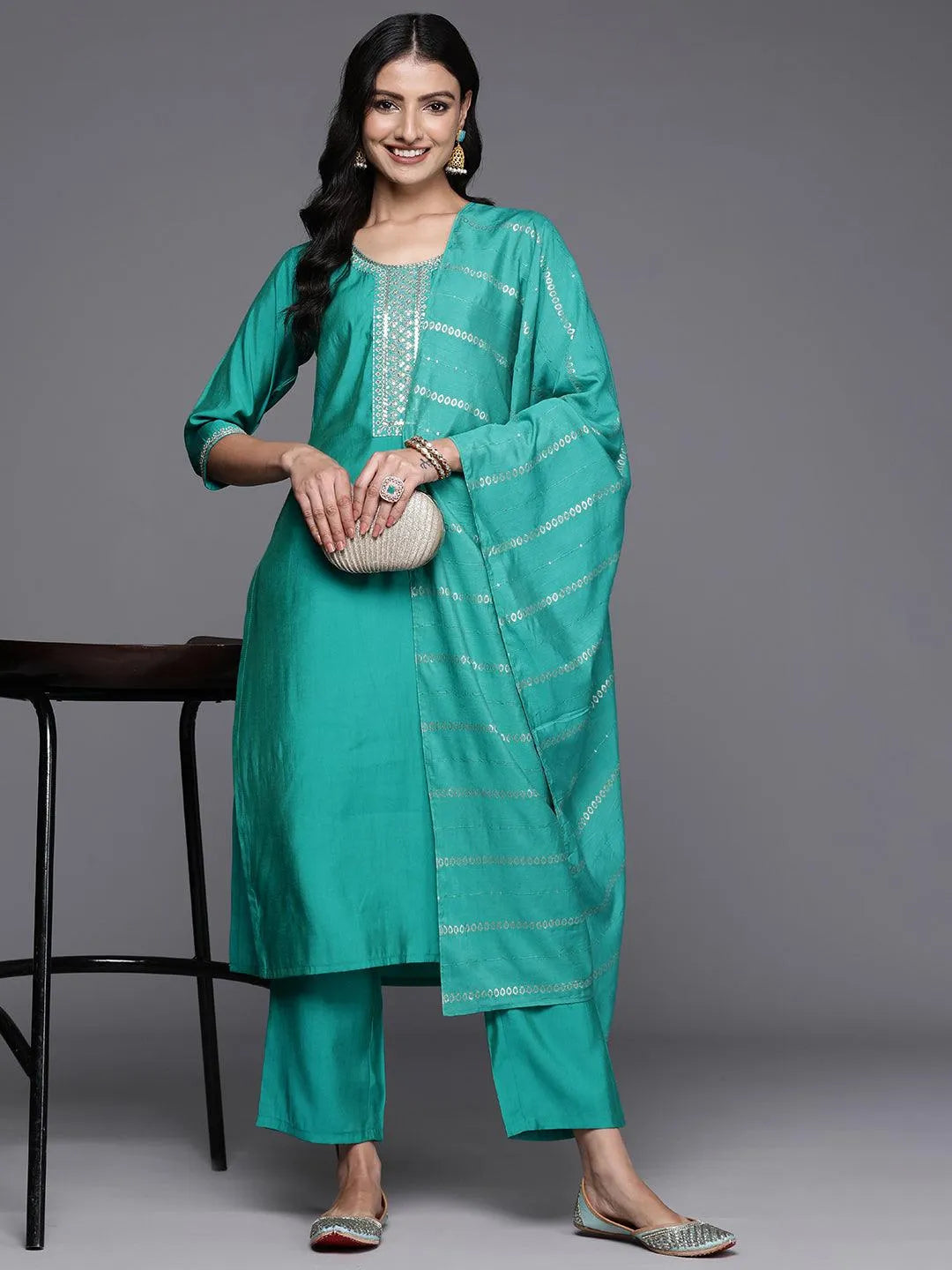 Gerua Green Yoke Design Silk Blend Straight Suit With Dupatta