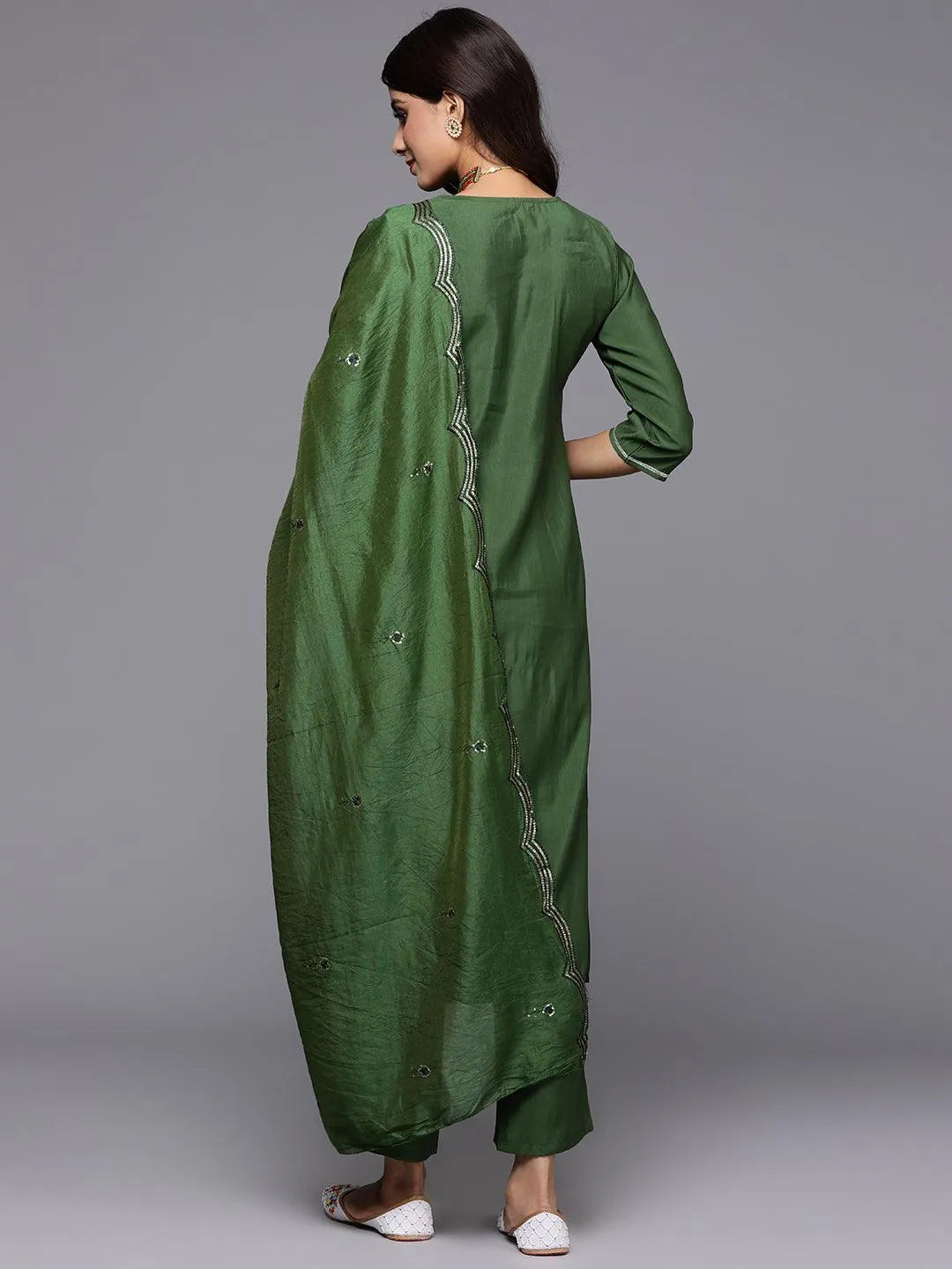 Gerua Green Yoke Design Silk Blend Straight Suit With Dupatta