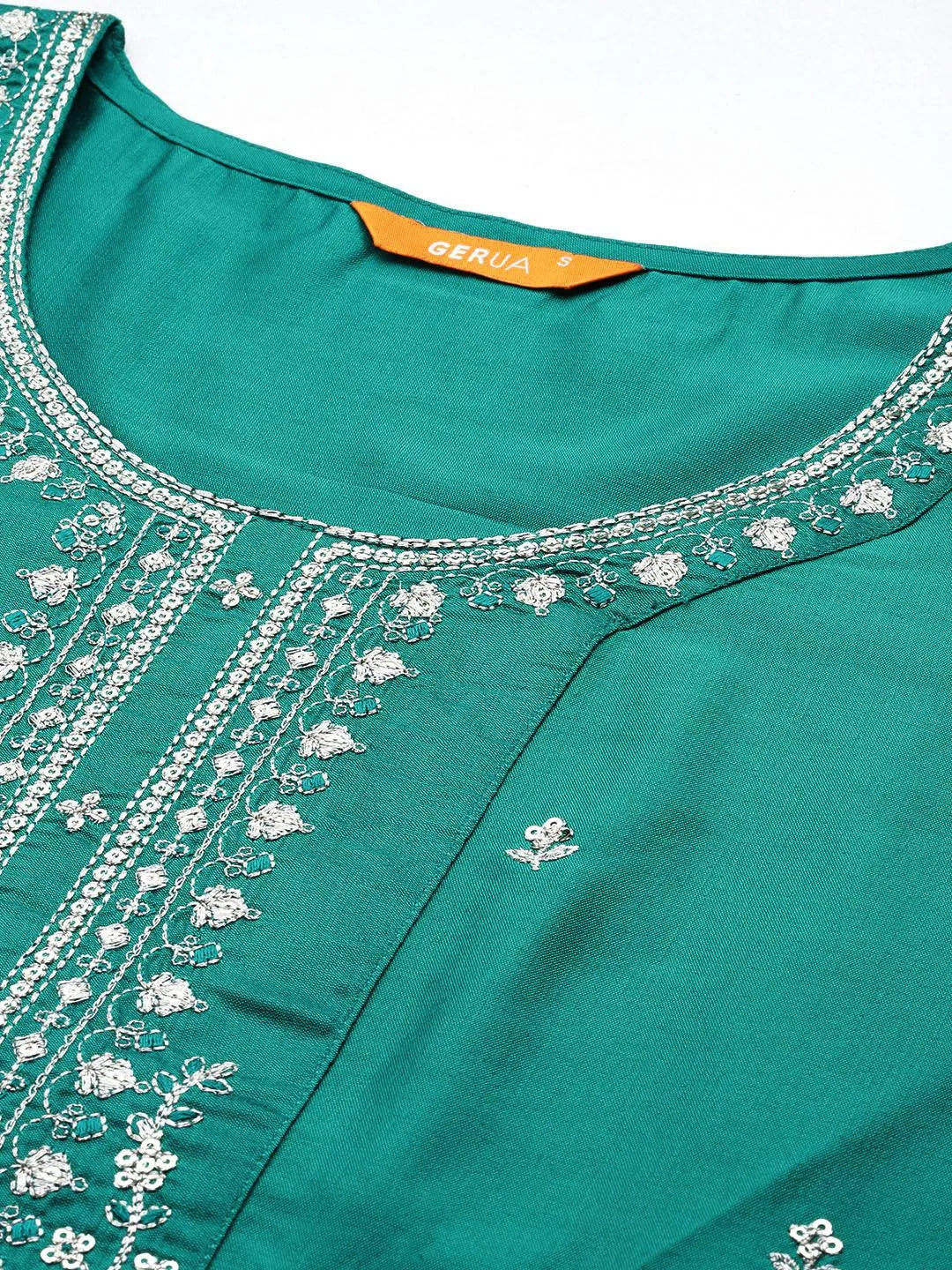 Gerua Green Yoke Design Silk Blend Straight Suit With Dupatta