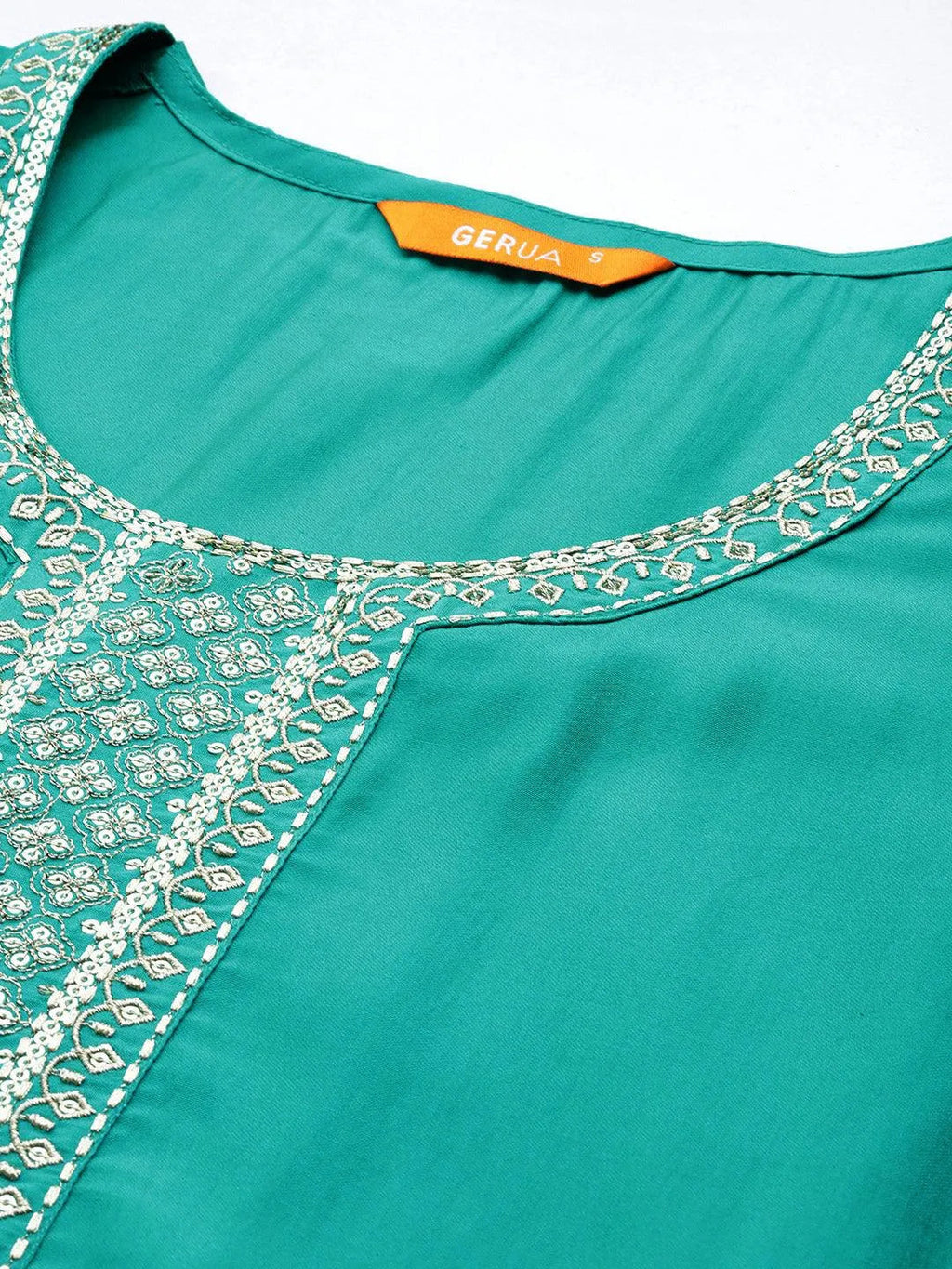 Gerua Green Yoke Design Silk Blend Straight Suit With Dupatta