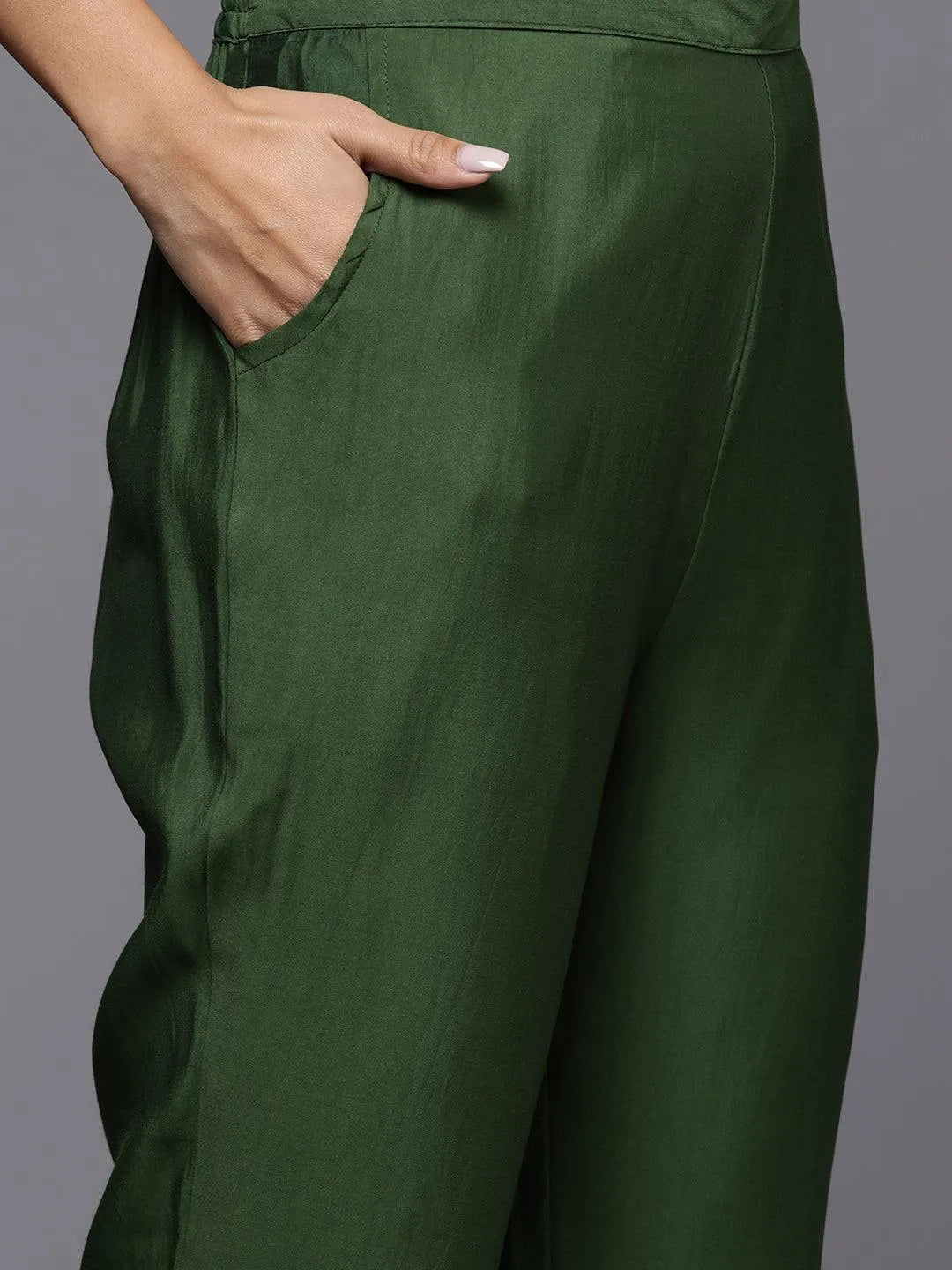 Gerua Green Yoke Design Silk Blend Straight Suit With Dupatta