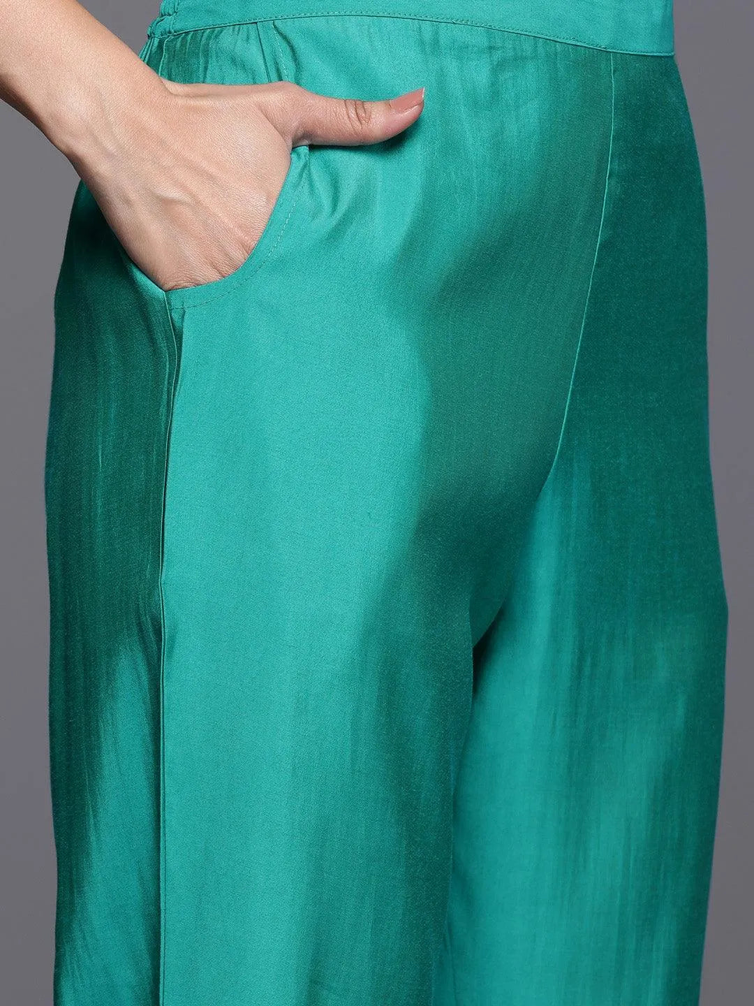 Gerua Green Yoke Design Silk Blend Straight Suit With Dupatta