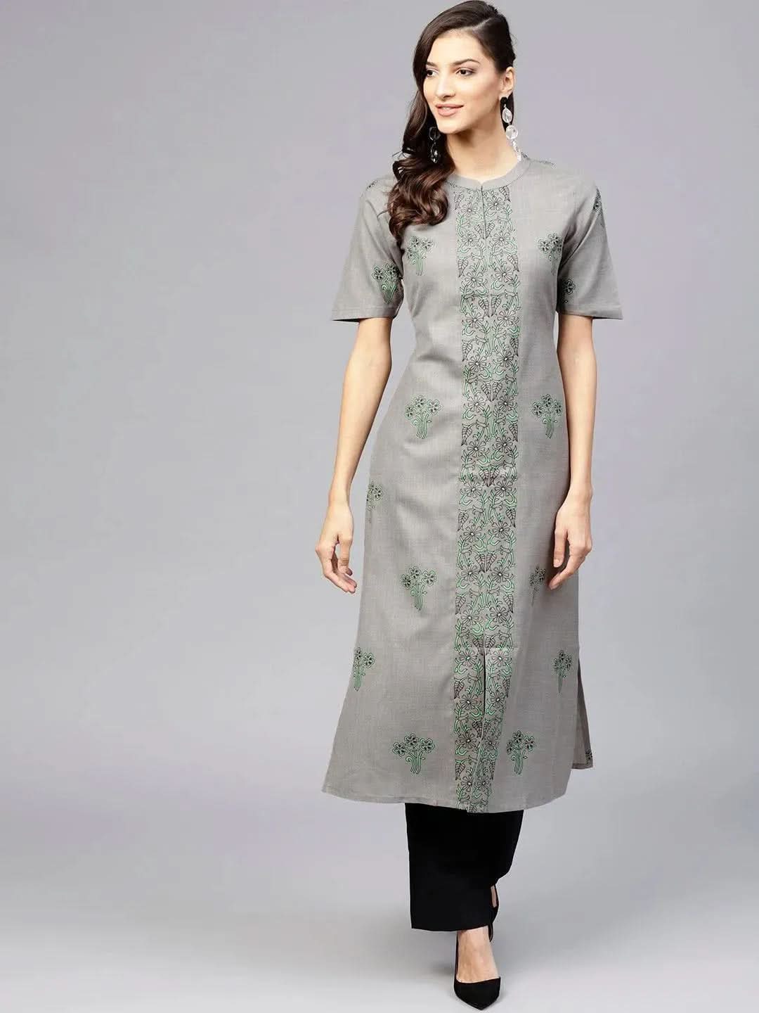Libas Grey Printed Cotton Kurta