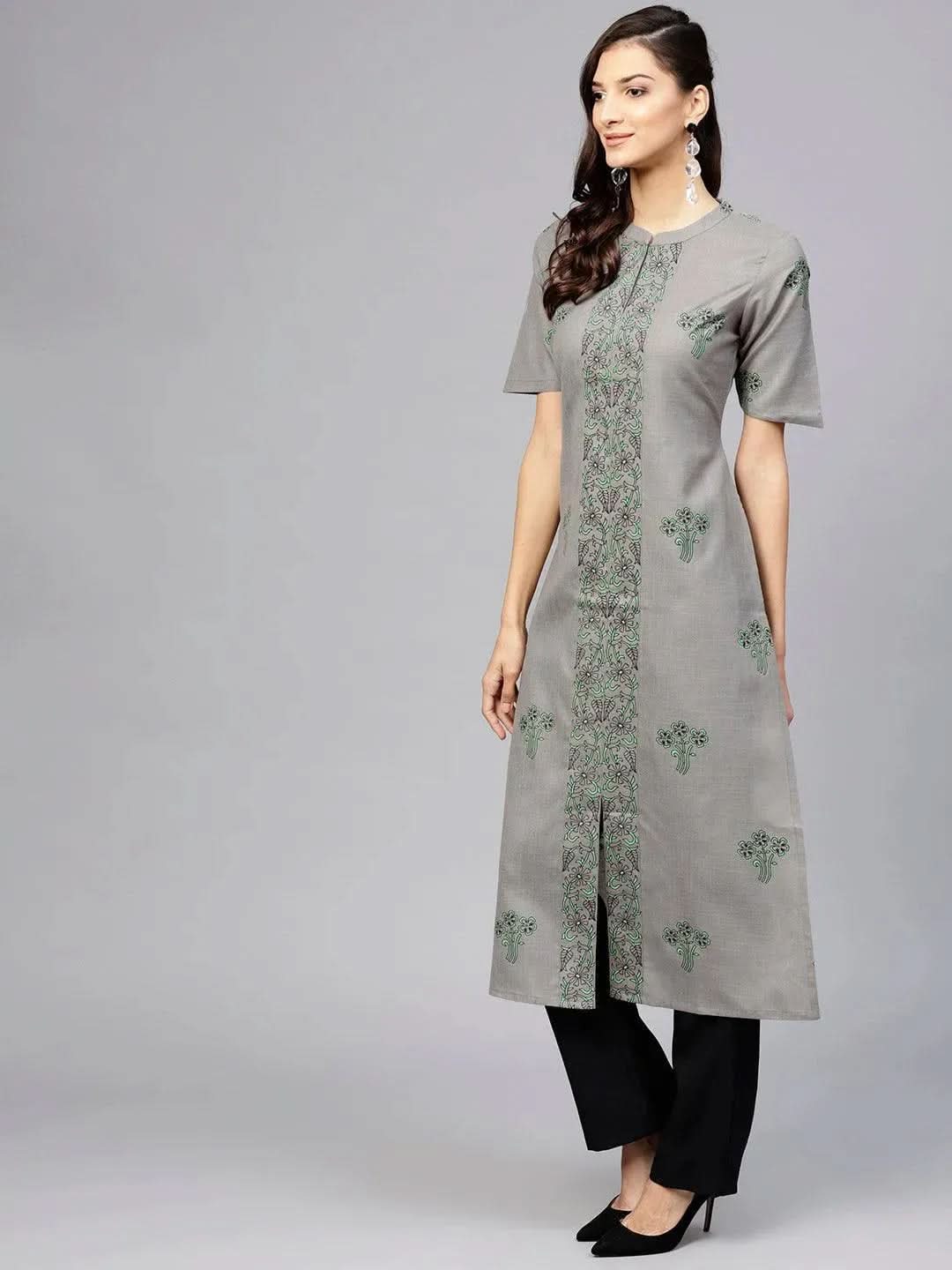 Libas Grey Printed Cotton Kurta