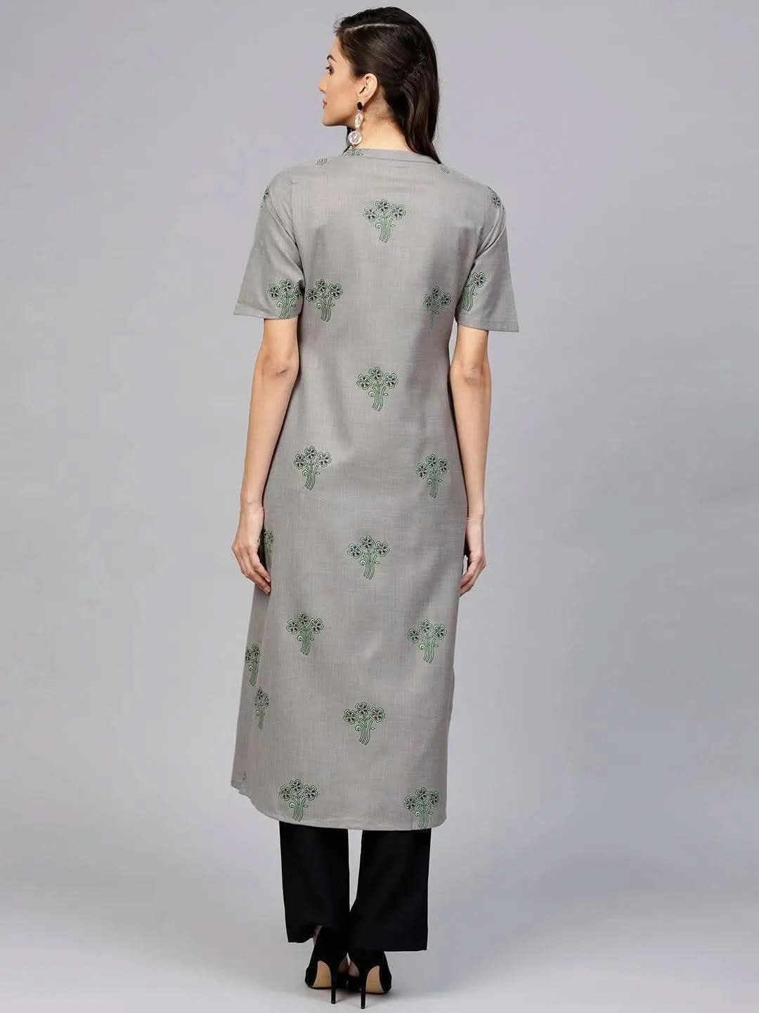 Libas Grey Printed Cotton Kurta